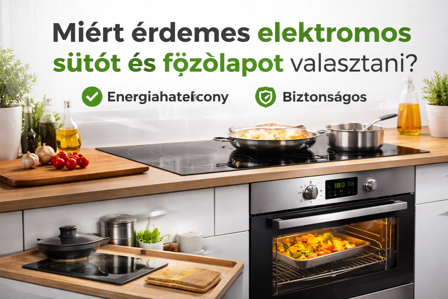 elektromos sütő és indukciós főzőlap modern konyhában
