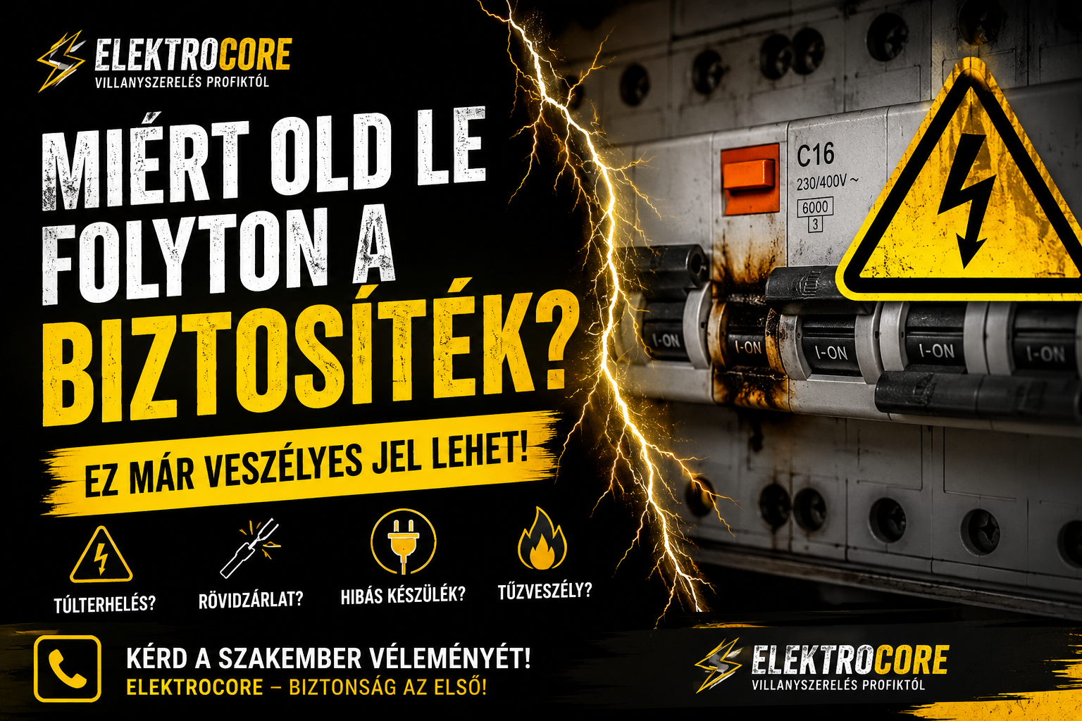 Biztosíték leoldás okai egy elektromos elosztóban, túlterhelés és zárlat veszélye