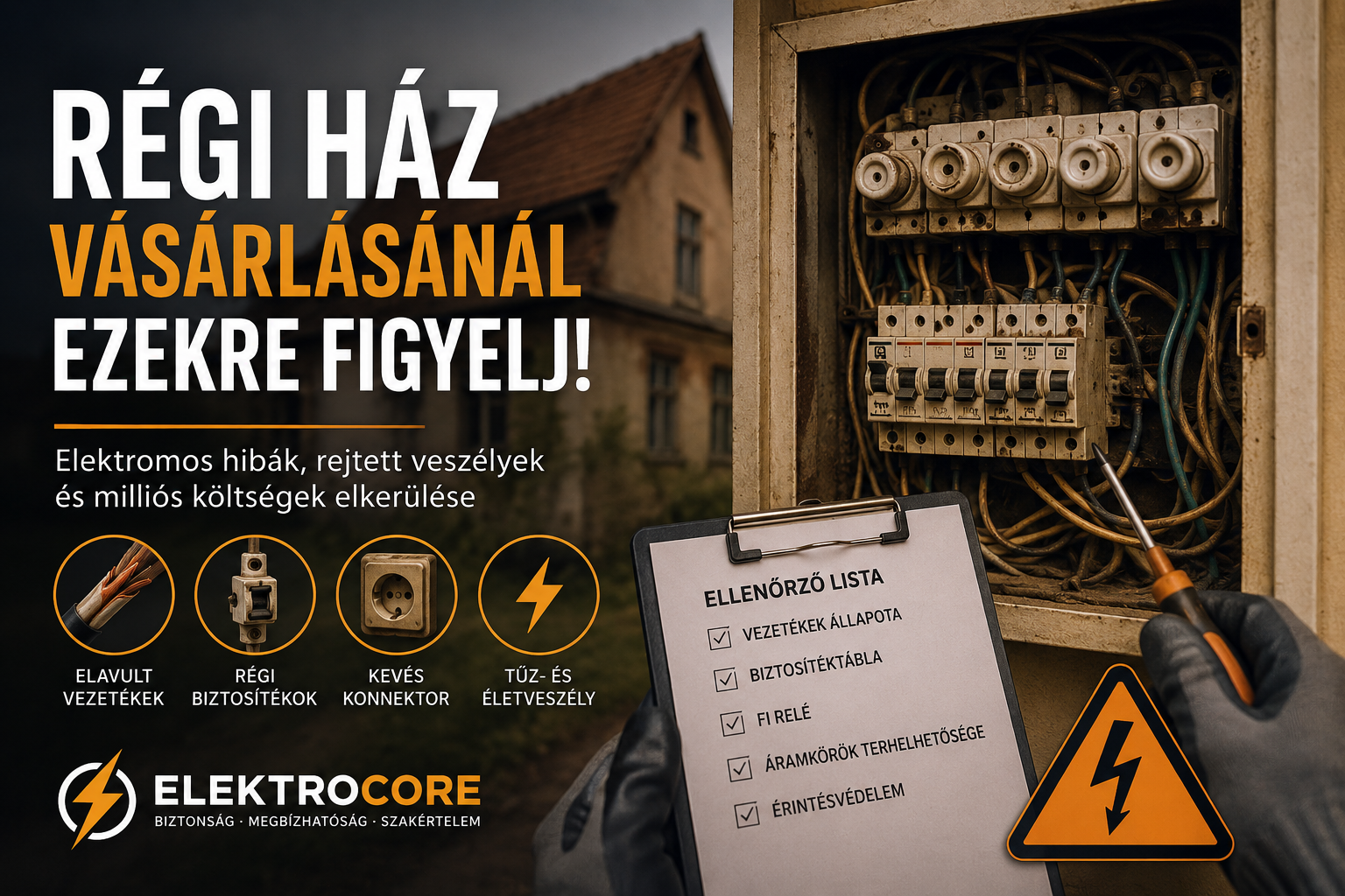 Régi ingatlan elektromos hálózatának ellenőrzése villanyszerelő által
