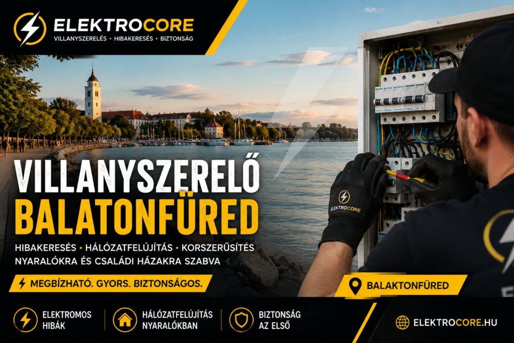 Villanyszerelő Balatonfüreden nyaraló elektromos hálózatának szerelése közben